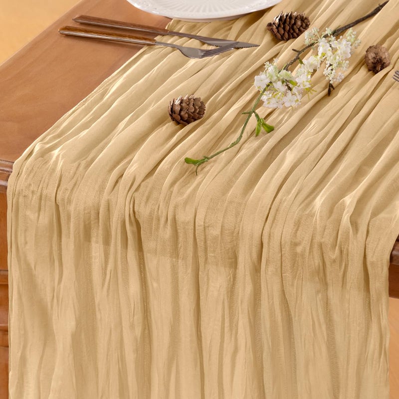 LINXTAR Beige Table Runner Cheesecloth Table Runner 10FT Rustic Table Runners 35 x 122 Inches Boho Decoration for Home Wedding Baby Shower Birthday Party
