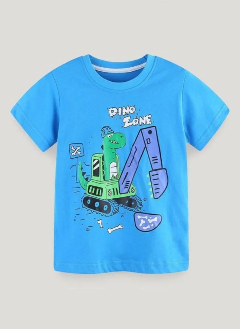 يونيكي Turquoise Blue Printed Round Neck Cotton T-shirt