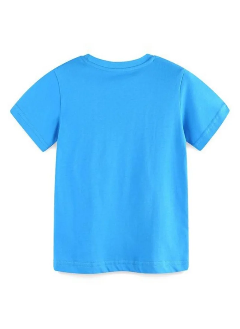 YUNIQEE Turquoise Blue Printed Round Neck Cotton T-shirt
