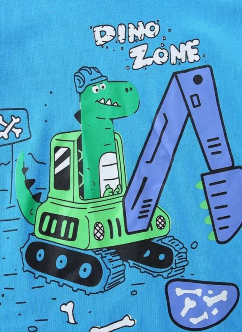 YUNIQEE Turquoise Blue Printed Round Neck Cotton T-shirt