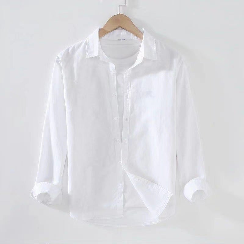 Slim Linen Casual Mens Long-Sleeve Shirt White  - Image 1