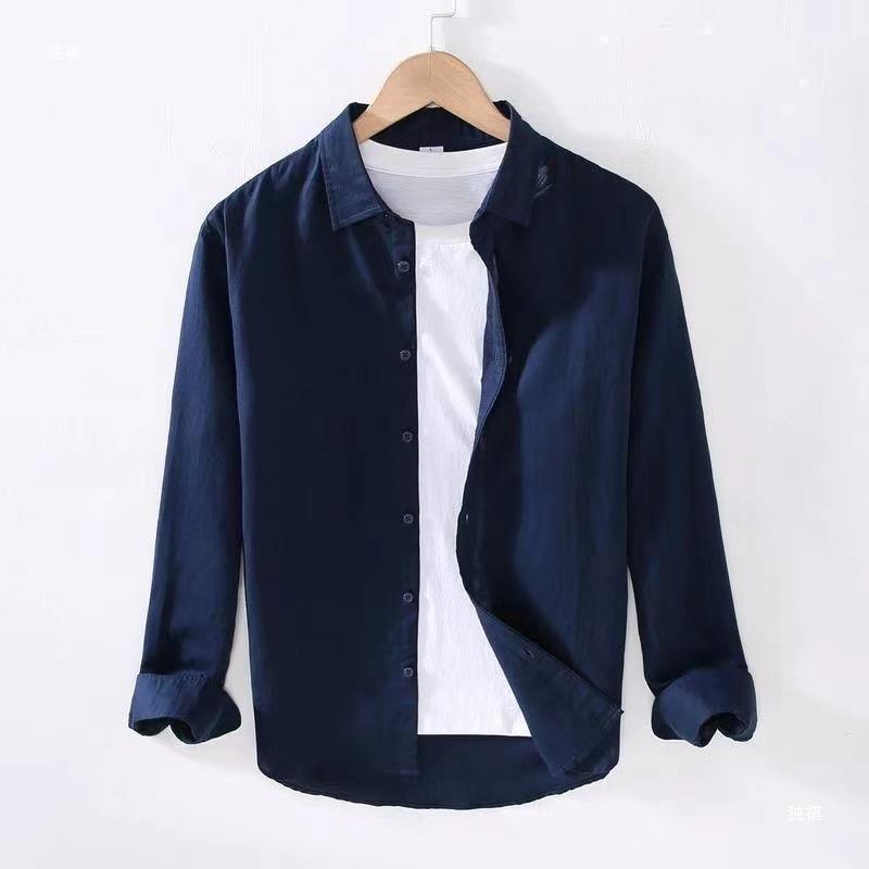 Slim Linen Casual Mens Long-Sleeve Shirt White  - Image 2