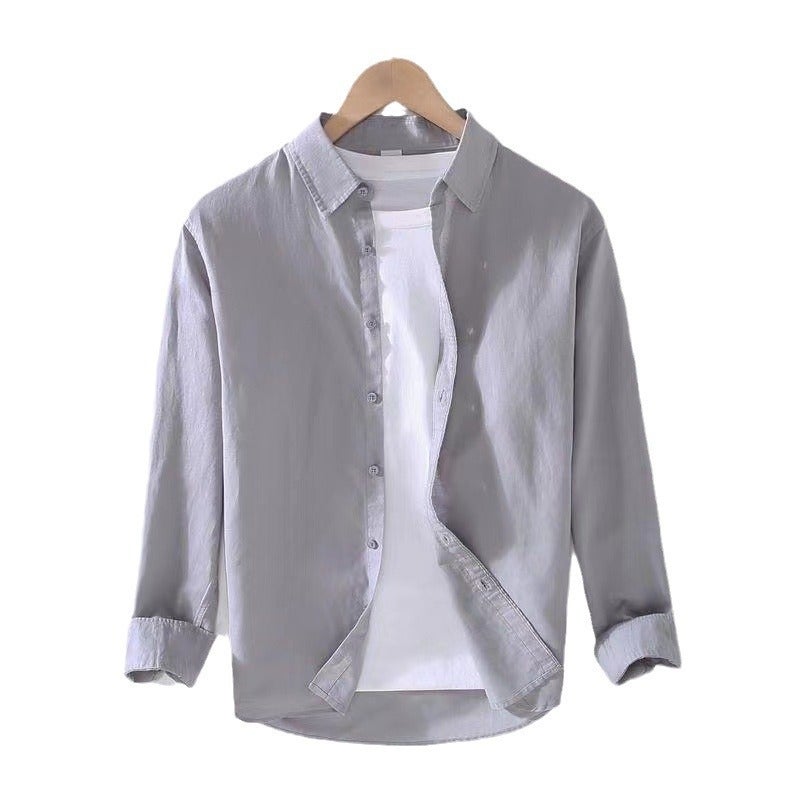Slim Linen Casual Mens Long-Sleeve Shirt White  - Image 3