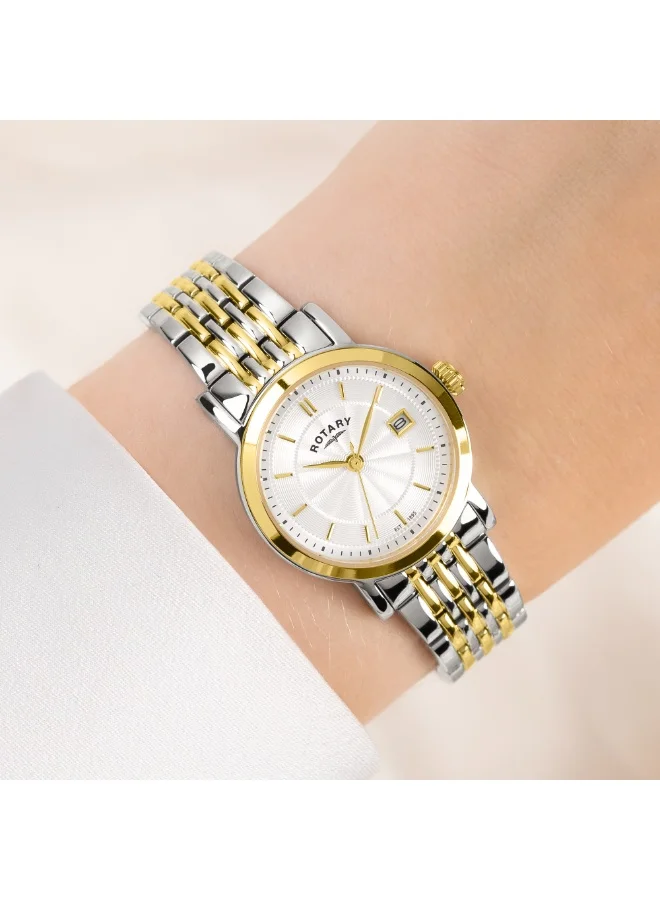 Rotary  Rotary Ladies Heritage Silver Dial Silver & Gold Plated Stainless Steel Bracelet Watch - LB05421/70 for Women | Best Price UAE