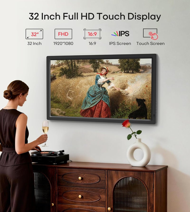 بيجاسو إطار الصور الرقمي Frameo مقاس 32 بوصة كبير جدًا، واي فاي، ذاكرة 64 جيجابايت، شاشة لمس IPS بدقة 1920 × 1080 FHD، إطارات صور إلكترونية، معلق على الحائط، تدوير تلقائي، يدعم USB وبطاقة SD، مشاركة الصور والفيديوهات فورًا - Image 4