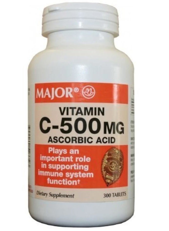 Major Pharmaceuticals Major Vitamin C-500 mg Ascorbic Acid - New Formula - Vitamin C Tablets - Dietary Supplement - 300 Tablets - Image 1