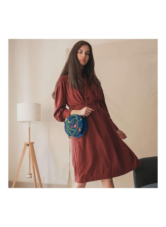 DailyObjects DailyObjects Printed Orbis Round Sling Crossbody Bag For Women| Stylish Teal Birds Print Vegan Leather Purse With Slip Pocket Inside| Zip Closure & Adjustable Strap| Storage Space For Essentials  - Image 3