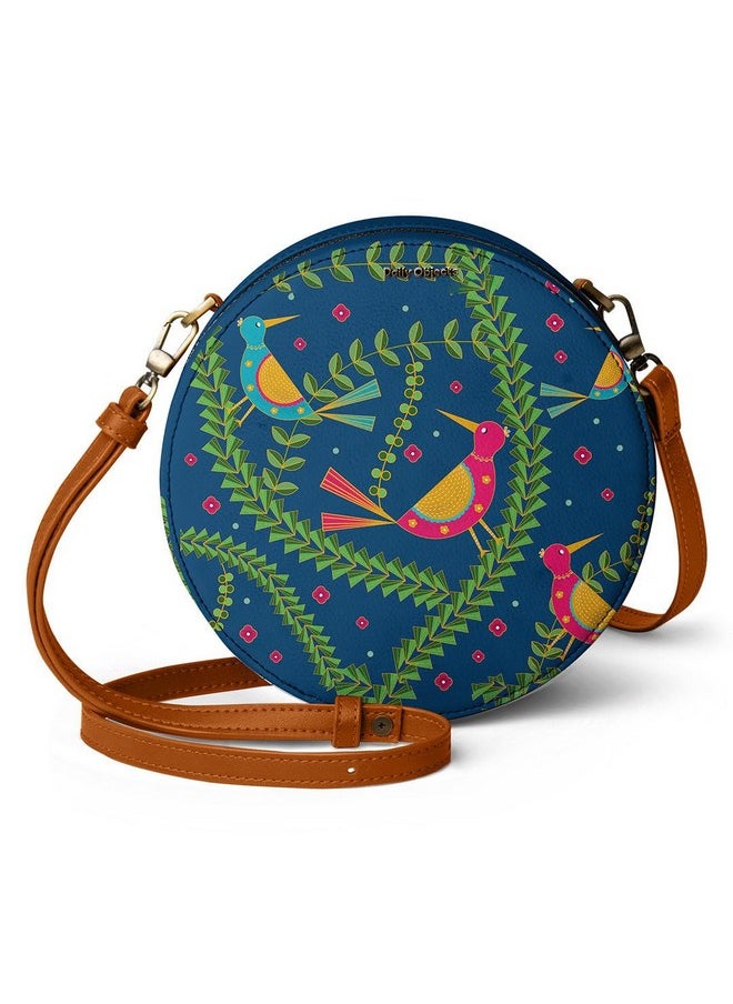 DailyObjects DailyObjects Printed Orbis Round Sling Crossbody Bag For Women| Stylish Teal Birds Print Vegan Leather Purse With Slip Pocket Inside| Zip Closure & Adjustable Strap| Storage Space For Essentials  - Image 1