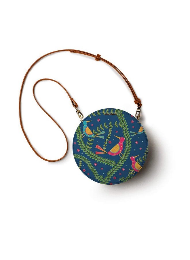 DailyObjects DailyObjects Printed Orbis Round Sling Crossbody Bag For Women| Stylish Teal Birds Print Vegan Leather Purse With Slip Pocket Inside| Zip Closure & Adjustable Strap| Storage Space For Essentials  - Image 5