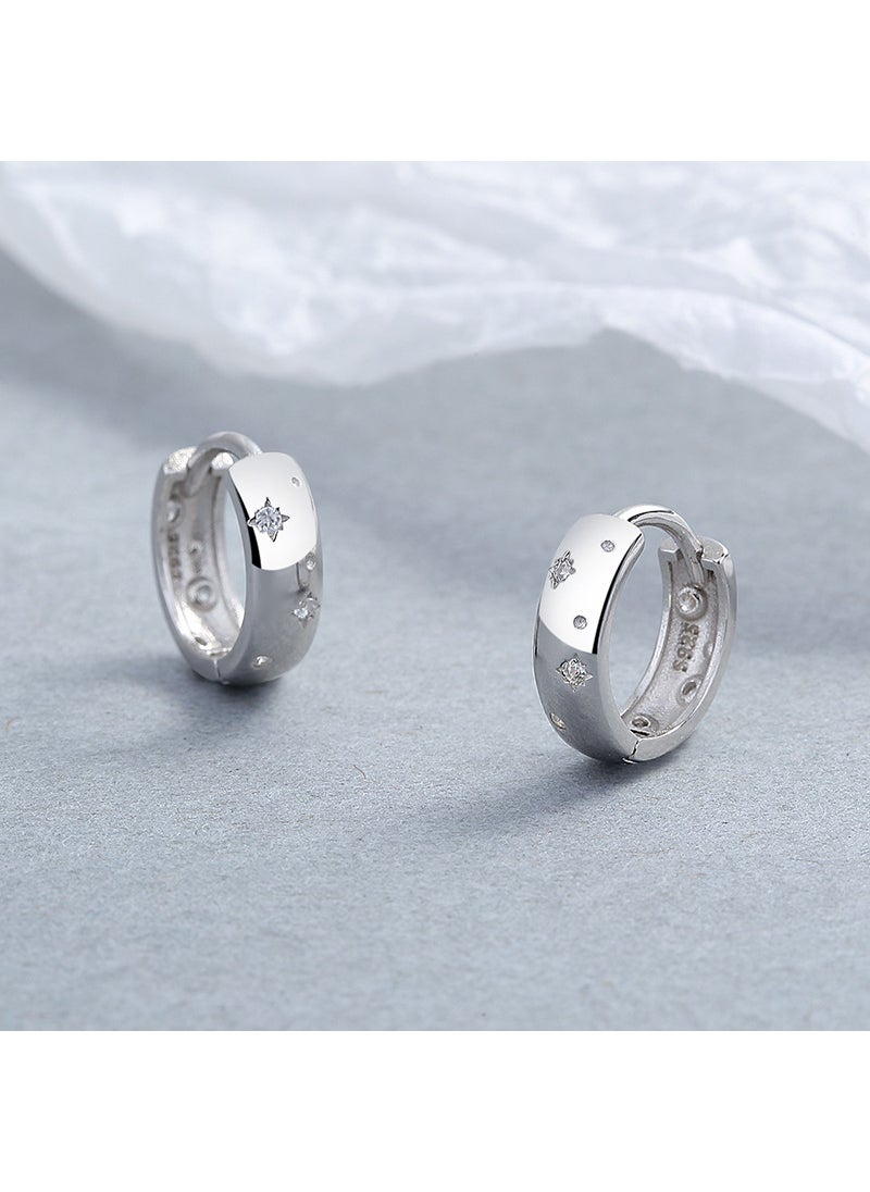 Generic - 925 Sterling Silver Star Mount Zircon Earrings Womens Summer New Style Personalized Design Tide Ear Ring Light Luxury Elegant ins Ear Jewelry White Gold/Pair - Image 1