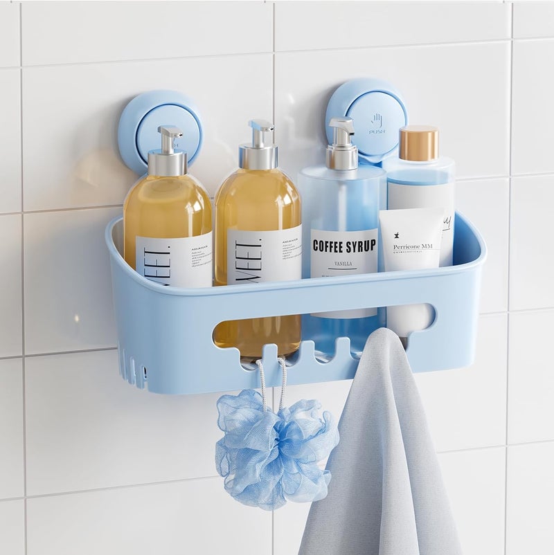 Taili Shower Caddy Suction Cup, Heavy Duty Bathroom Organizer, Removable Shelves for Inside Shower, Shampoo, Waterproof Suction Plastic Storage for Bathroom Accessories Holder, Blue - Image 1