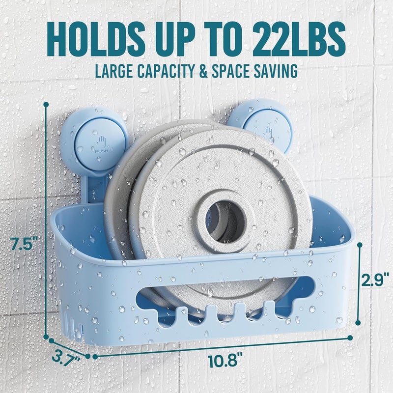 Taili Shower Caddy Suction Cup, Heavy Duty Bathroom Organizer, Removable Shelves for Inside Shower, Shampoo, Waterproof Suction Plastic Storage for Bathroom Accessories Holder, Blue - Image 4