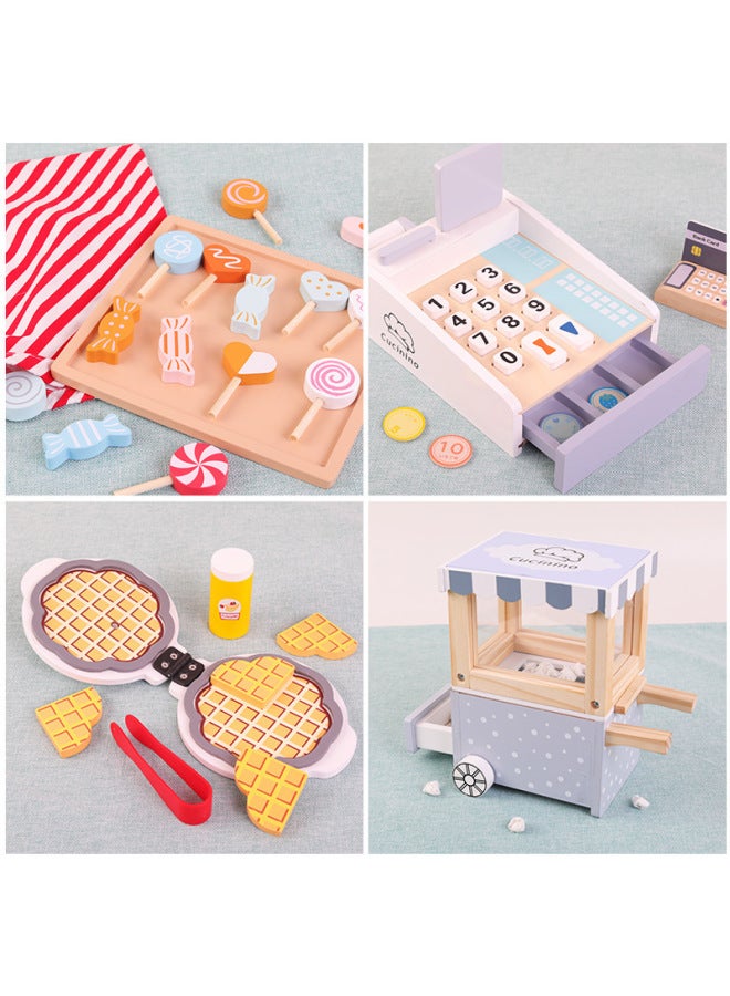 Simulation Play House Kitchen Toy Selling Trolley Candy Set Wooden Children's Popcorn Toy Wooden Kitchenware-Color:CICU Cash Register-Xiang Er - Image 5