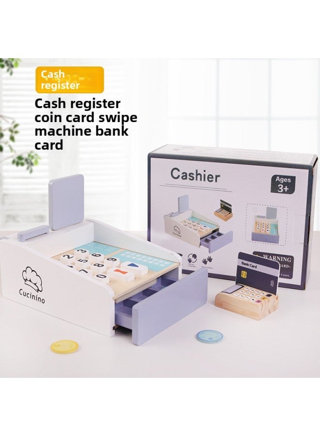 Simulation Play House Kitchen Toy Selling Trolley Candy Set Wooden Children's Popcorn Toy Wooden Kitchenware-Color:CICU Cash Register-Xiang Er - Image 1