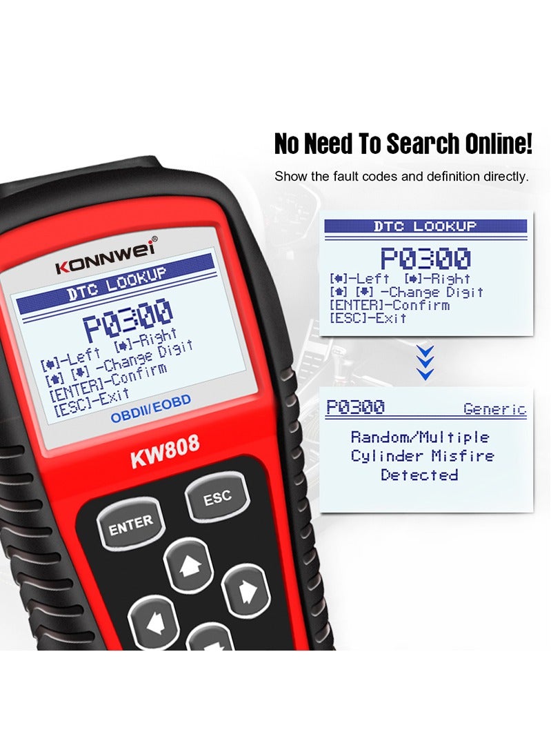 Auto OBDII Code Reader 2.8"Large Screen OBD2 Scanner with Full Diagnostic Scan Tool Functions Check Car Engine Light Fault Code Analyzer for All 1996 and Newer Cars with OBD II Protocol