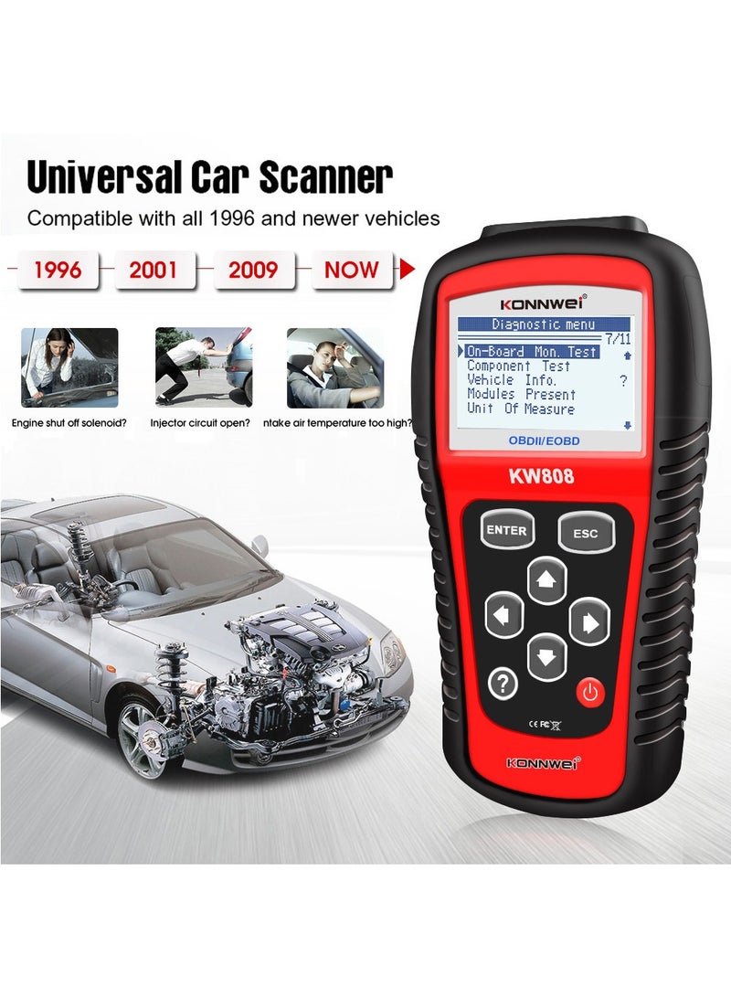 Auto OBDII Code Reader 2.8"Large Screen OBD2 Scanner with Full Diagnostic Scan Tool Functions Check Car Engine Light Fault Code Analyzer for All 1996 and Newer Cars with OBD II Protocol