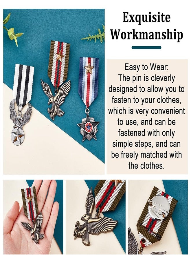 AHANDMAKER 3Pcs Costume Military Badge Medal, 3 Style Alloy Medal Brooch Pin, Military Hero Combat Brooch Pin, Star and Eagle Navy Badge for Women Men Jacket Uniform Costume - Image 3