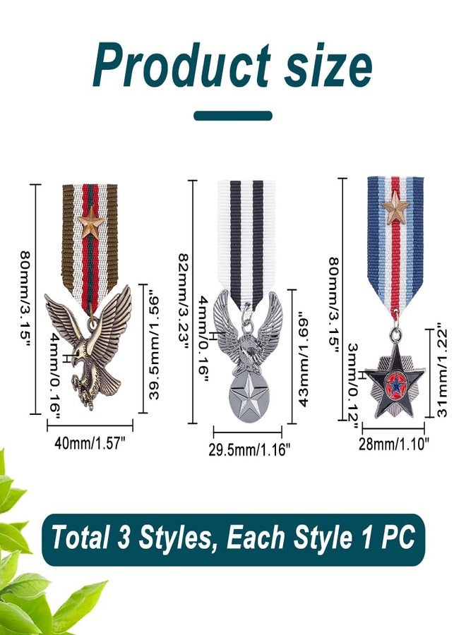 AHANDMAKER 3Pcs Costume Military Badge Medal, 3 Style Alloy Medal Brooch Pin, Military Hero Combat Brooch Pin, Star and Eagle Navy Badge for Women Men Jacket Uniform Costume - Image 2