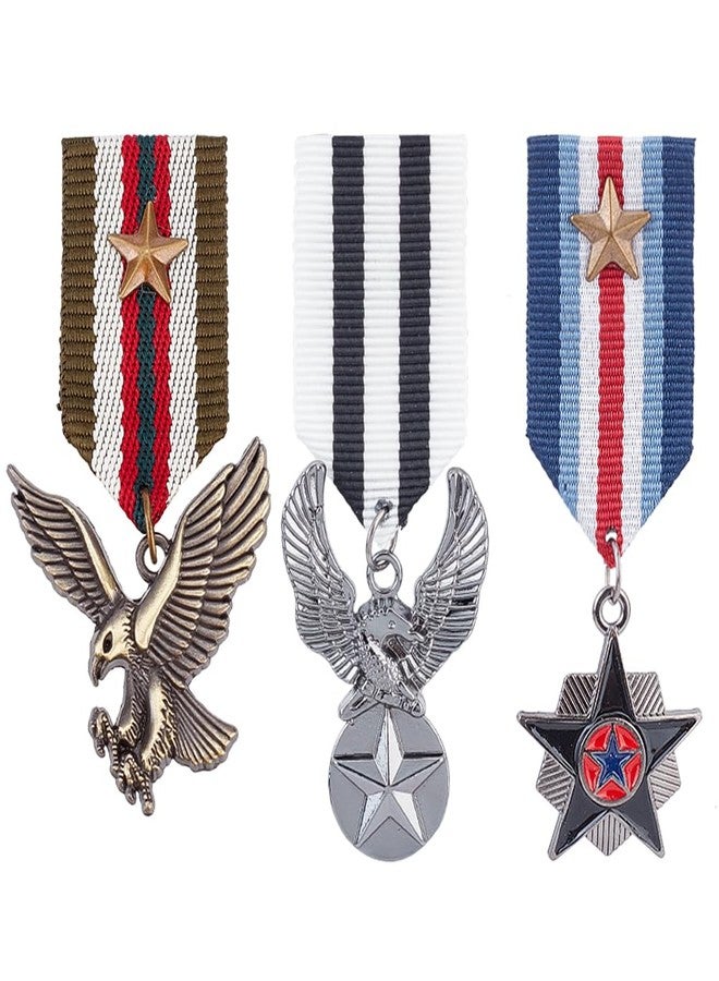 AHANDMAKER 3Pcs Costume Military Badge Medal, 3 Style Alloy Medal Brooch Pin, Military Hero Combat Brooch Pin, Star and Eagle Navy Badge for Women Men Jacket Uniform Costume - Image 1