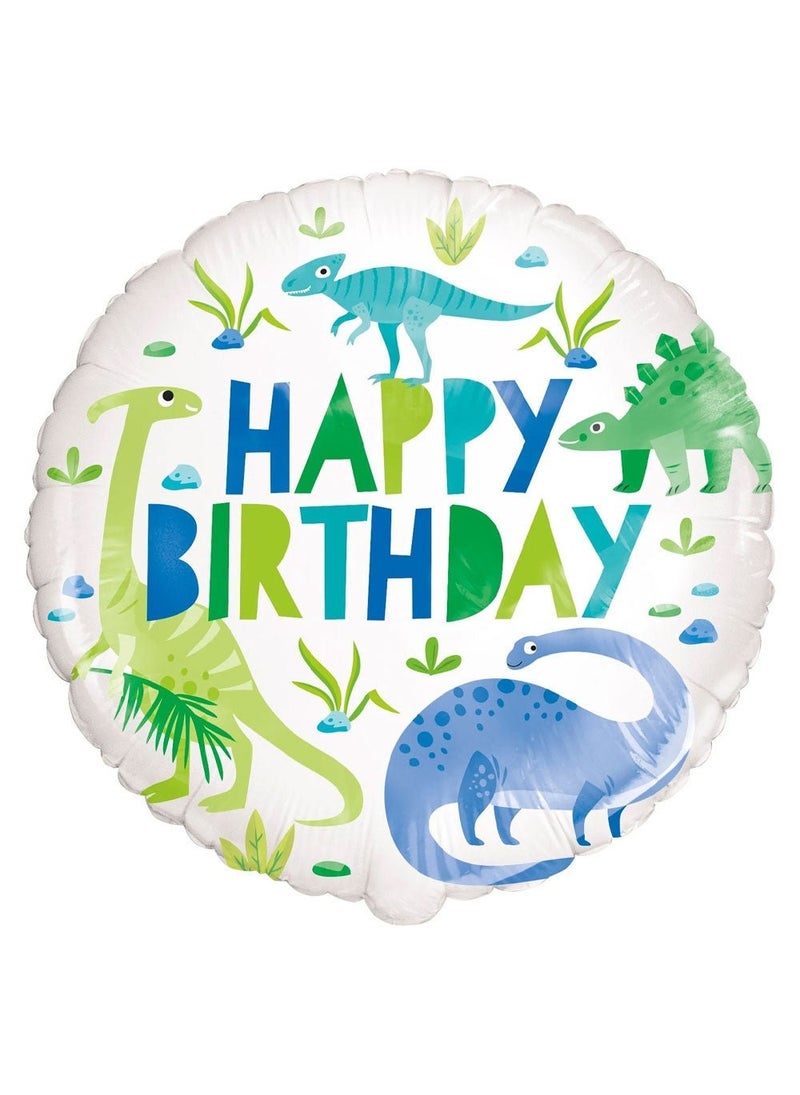 Unique Dinosaur Happy Birthday Balloon Green Blue White Foil 45 cm - Image 1