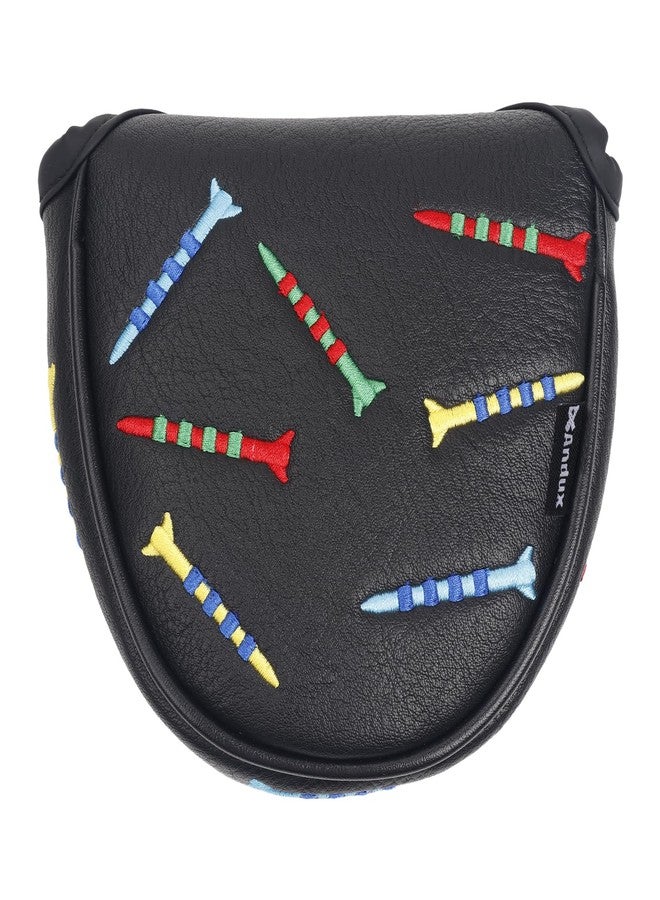 Andux PU Striped Tees Pattern Putter Cover Golf Putter Head Covers (Semicircle, Black) - Image 1
