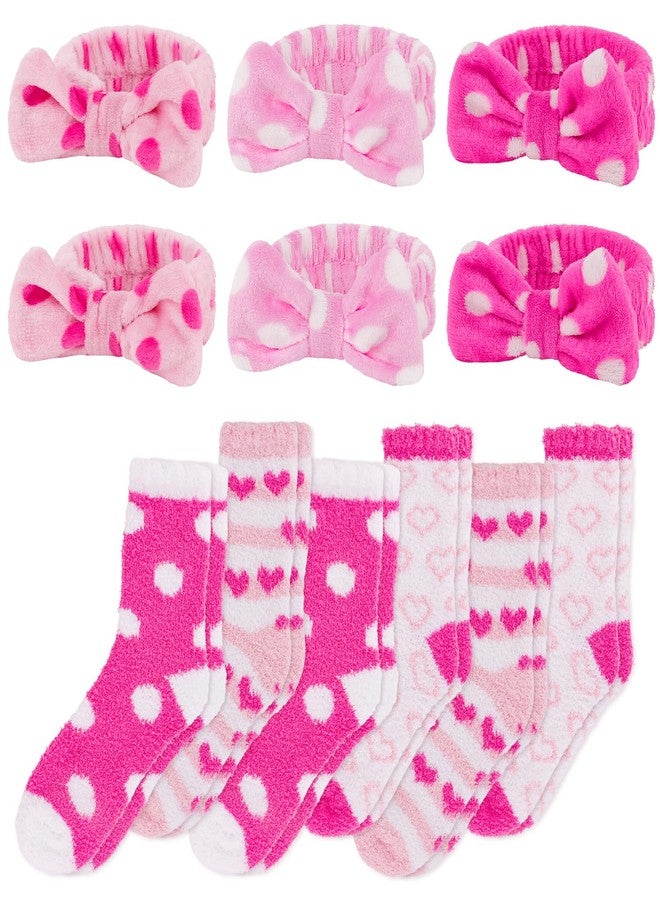 ANBALA 6 Soft Spa Headband and 6 Fuzzy Socks Spa Party Supplies Stuff Accessories for Slumber Party (Pink) - Image 1