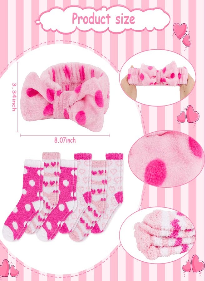 ANBALA 6 Soft Spa Headband and 6 Fuzzy Socks Spa Party Supplies Stuff Accessories for Slumber Party (Pink) - Image 2