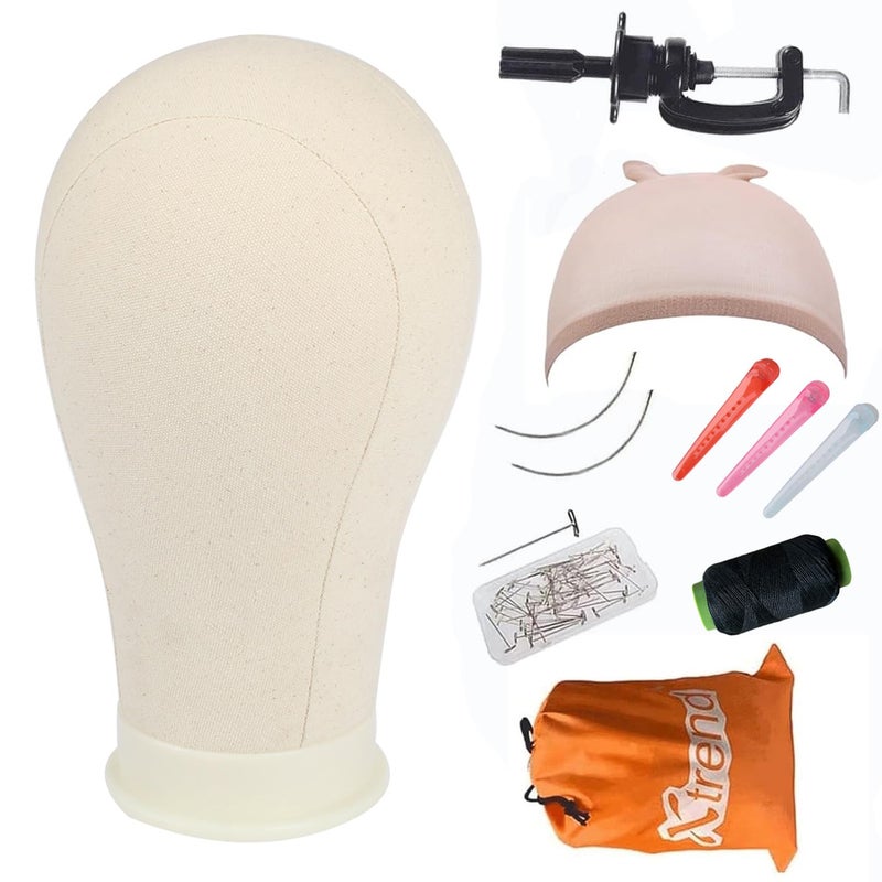 Xtrend 21"-24'' Poly Canvas Block Head for Making Head Weft/Wig/Hair Extension Making Display Styling Mannequin Head with Stand Set Manikin Canvas Head Hair Accessories - Image 1