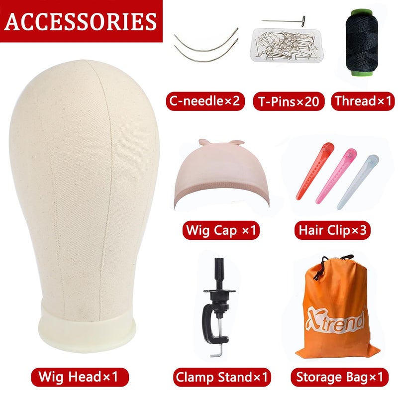Xtrend 21"-24'' Poly Canvas Block Head for Making Head Weft/Wig/Hair Extension Making Display Styling Mannequin Head with Stand Set Manikin Canvas Head Hair Accessories - Image 3