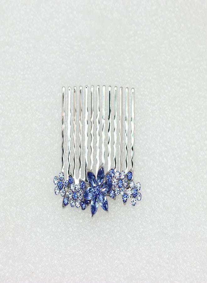 Faship Gorgeous Blue Rhinestone Crystal Floral Small Hair Comb - Image 3