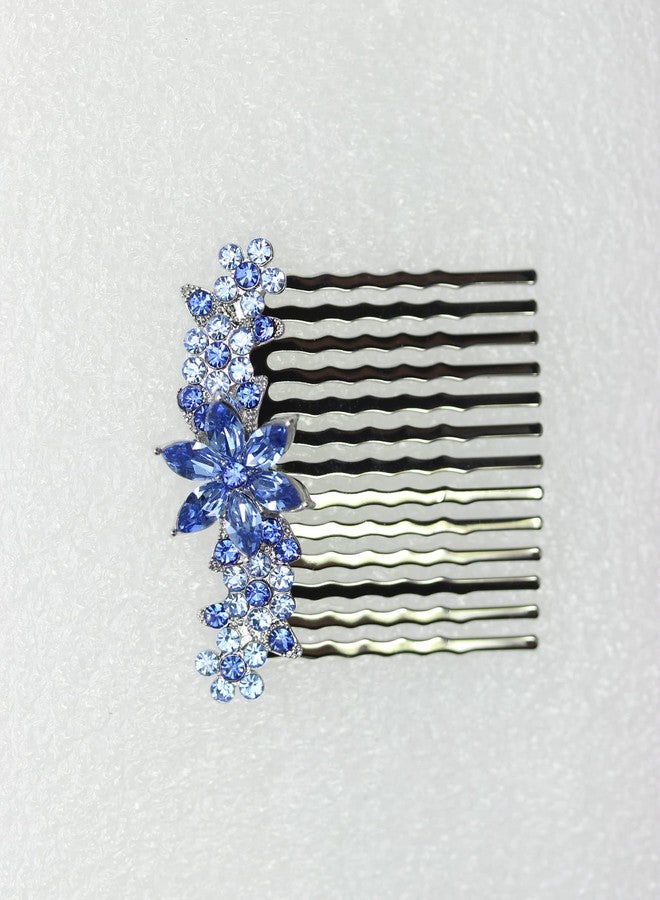 Faship Gorgeous Blue Rhinestone Crystal Floral Small Hair Comb - Image 2