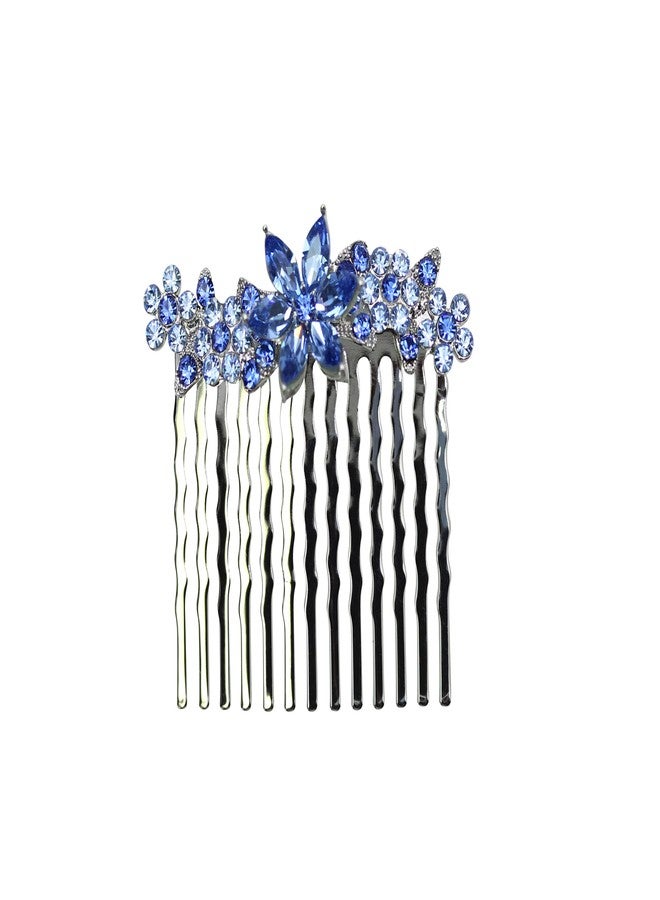 Faship Gorgeous Blue Rhinestone Crystal Floral Small Hair Comb - Image 1