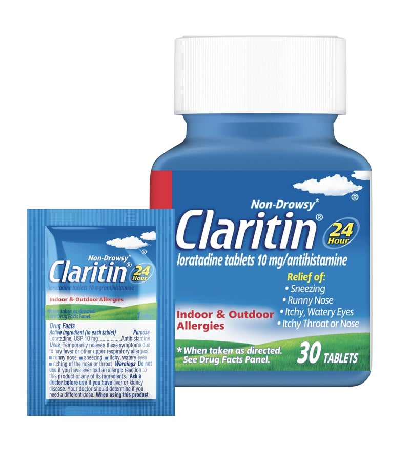 Claritin كلاريتين 24 ساعة تخفيف الحساسية غير المسبب للنعاس، أقراص لوراتادين - 30 + 1 قطعة لتخفيف الحساسية في المنزل وفي التنقل - Image 1