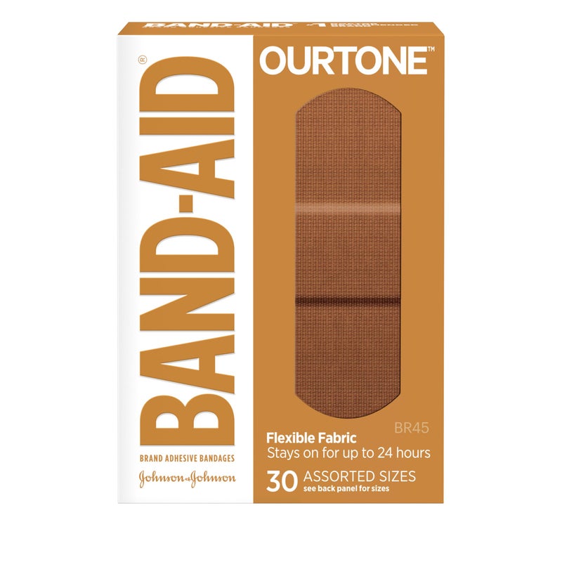 Band-Aid لصقات باند-أيد ماركة أور تون، حماية مرنة ورعاية للجروح والخدوش الطفيفة، وسادة كويلت-أيد للجروح المؤلمة، BR45، أحجام متنوعة، 30 قطعة - Image 1