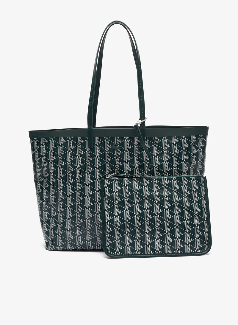 لاكوست حقيبة تسوق كبيرة من قماش لاكوست زلي المغلفة مع حقيبة صغيرة - اللون الأخضر الداكن - Image 1