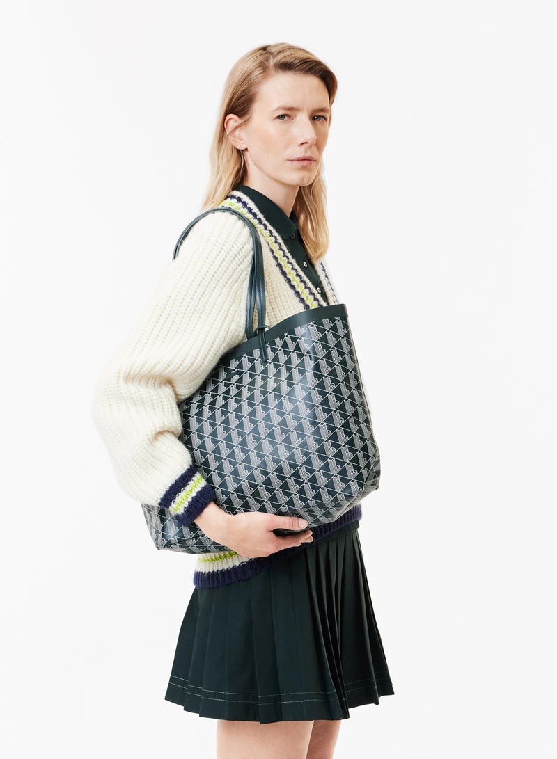 لاكوست حقيبة تسوق كبيرة من قماش لاكوست زلي المغلفة مع حقيبة صغيرة - اللون الأخضر الداكن - Image 2