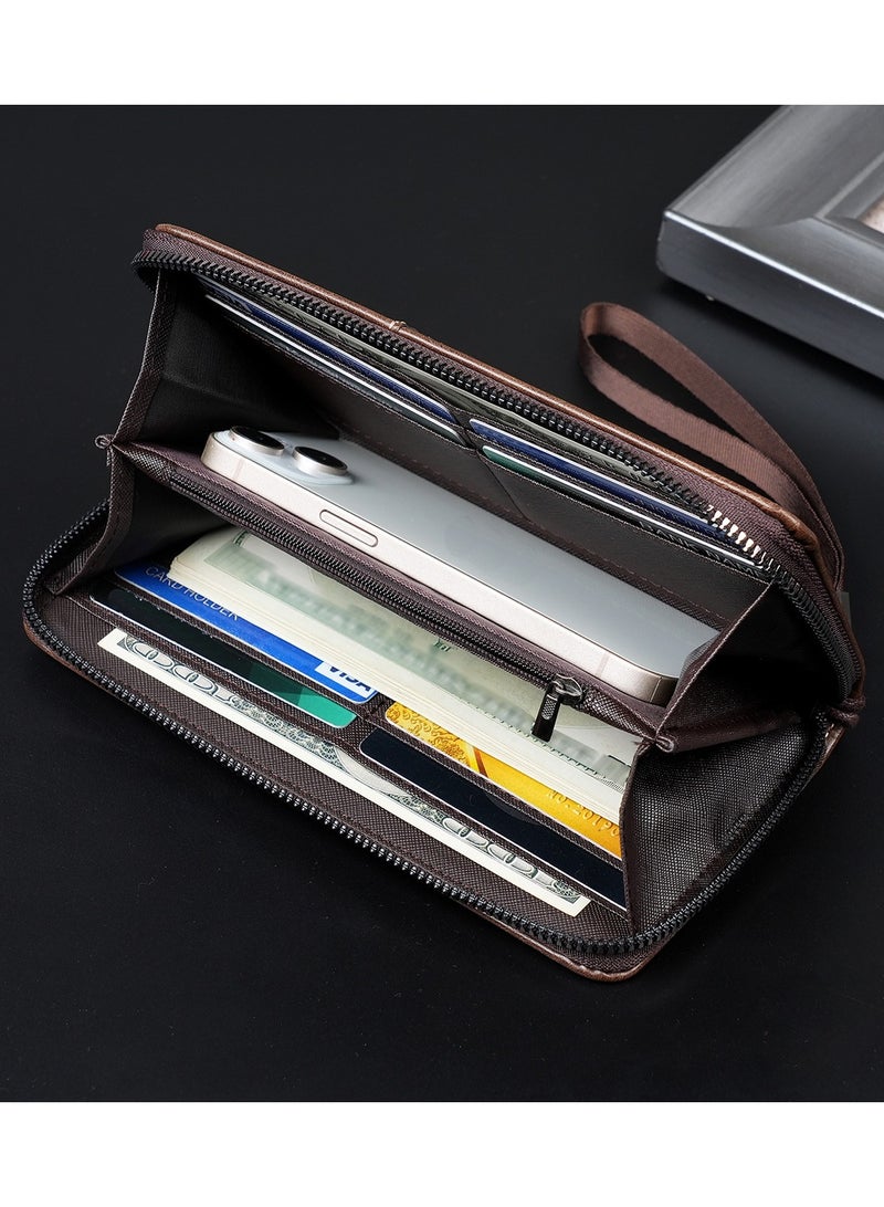 CarrKen Men's Long Retro Horizontal Comfort Wallet, Driver's Document Holder, Large Capacity, Multiple Card Slots, Zippered Document Holder, Multifunctional Coin Purse, Brown - Image 3