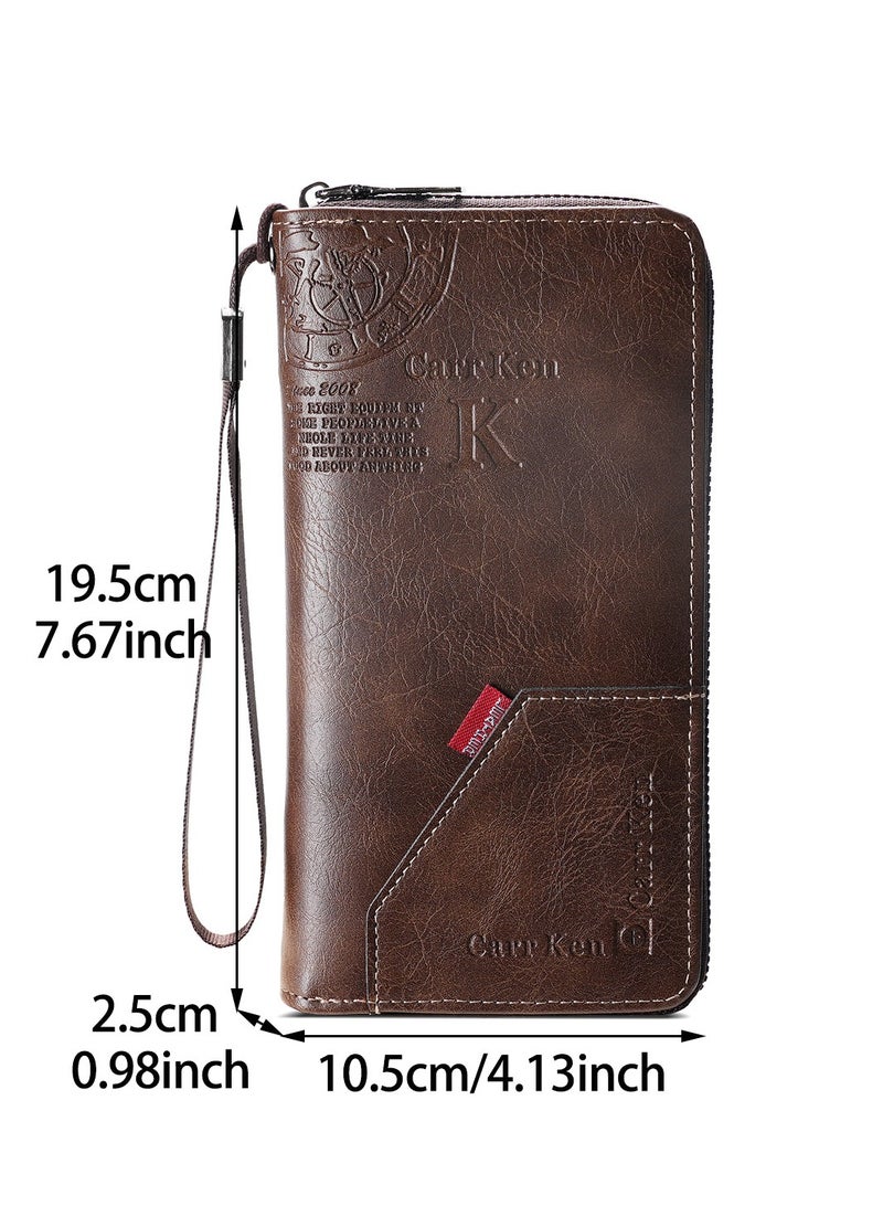 CarrKen Men's Long Retro Horizontal Comfort Wallet, Driver's Document Holder, Large Capacity, Multiple Card Slots, Zippered Document Holder, Multifunctional Coin Purse, Brown - Image 4