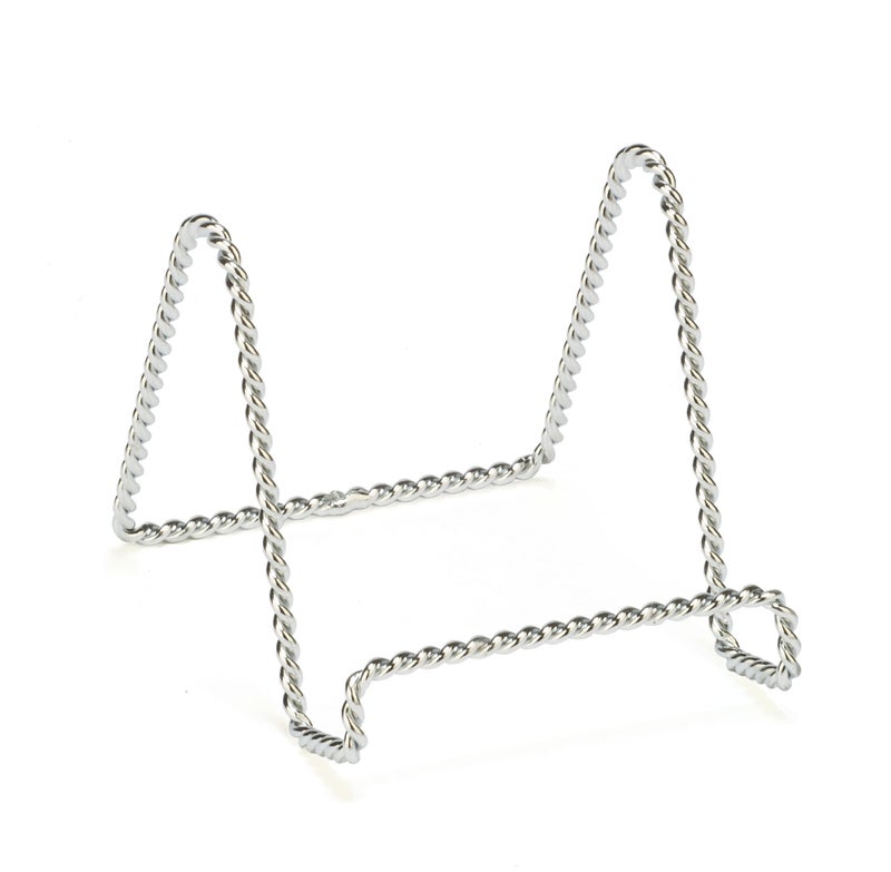 TRIPAR Decorative Twisted Wire Stand, Chrome Display (3 Inch Depth) Tabletop Easel Sleek & Modern Look - Perfect For Books, Plates, Photos & More - Image 1