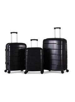 Generic 3-Piece Hard Shell Luggage Set – Unbreakable Polypropylene Suitcases – Black Travel Trolley Bags  - Image 1