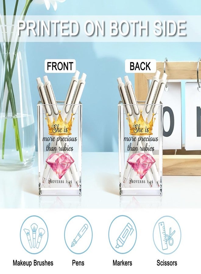 QYUVK She Is More Precious Than Rubies Acrylic Cosmetic Holder, Crown Clear Makeup Brush Holder, Ideal for Bathroom Jewelry Accessories Holding, Christian Bible Verses Gifts for Women Girlfriend Her - Image 3