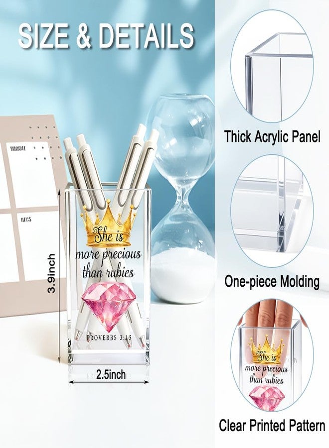 QYUVK She Is More Precious Than Rubies Acrylic Cosmetic Holder, Crown Clear Makeup Brush Holder, Ideal for Bathroom Jewelry Accessories Holding, Christian Bible Verses Gifts for Women Girlfriend Her - Image 2