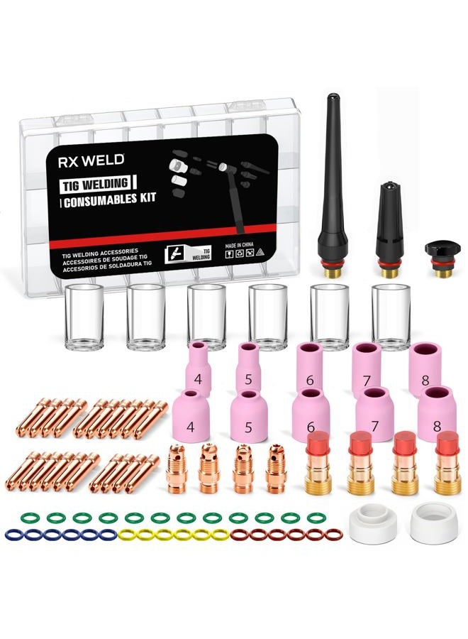 RX WELD 55PCS TIG Welding Torch Stubby Gas Lens #10 Pyrex Glass Cup Kit for WP-17/18/26 - Image 1