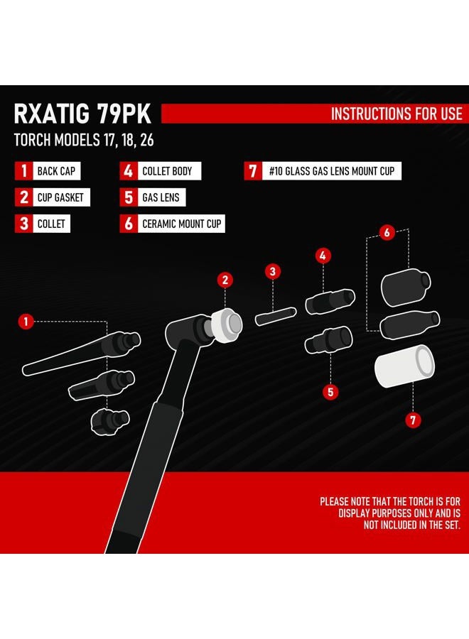 RX WELD 55PCS TIG Welding Torch Stubby Gas Lens #10 Pyrex Glass Cup Kit for WP-17/18/26 - Image 3