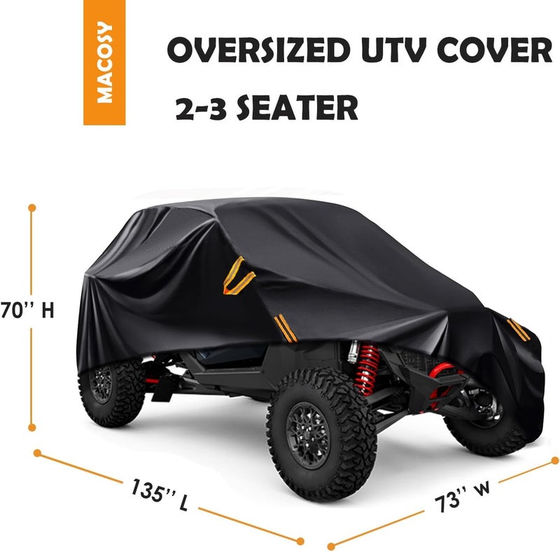 Macosy UTV Cover, Heavy Duty All-Weather Protection Oversized UTV Cover 2 Seater Compatible with Can Am Maverick X3 Defender Polaris Ranger General Commander Kawasaki Mule Teryx 2-3 Seater - Image 4