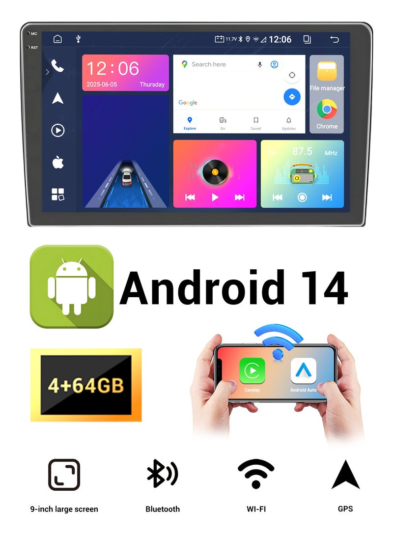 Dansent 9 inch Android Music Video System For Car, Car IPS Screen With iOS Android Mirror Link, 720p OEM Head Unit BT/Wi-Fi/GPS/CarPlay/Android Auto/Handsfree Call 4GB RAM , 64GB storage - Image 1