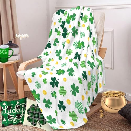 Seimip St Patricks Day Blanket Shamrock Flannel Throw Blanket 60x50 Clover Lucky Gift for Adult and Kids Decorative Blankets Funny Super Soft Cozy Blanket - Image 1