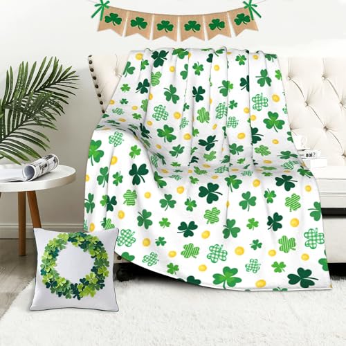 Seimip St Patricks Day Blanket Shamrock Flannel Throw Blanket 60x50 Clover Lucky Gift for Adult and Kids Decorative Blankets Funny Super Soft Cozy Blanket - Image 3