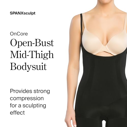 SPANXsculpt OnCore Open-Bust Mid-Thigh Bodysuit - Powerful Compression Body Shaper - Comfortable Shapewear - Adjustable Straps - Very Black - Small - Image 2