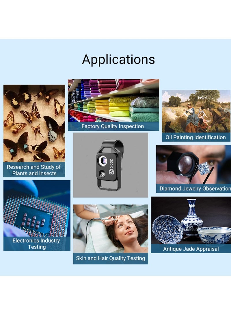 آبيكسل عدسة ميكروسكوب للهواتف المحمولة 200X مع عدسة CPL/ضوء LED مكبر رقمي محمول للطلاب، محدد آثار مجهرية عالي الدقة مع مشبك عالمي لمعظم هواتف iPhone/Android، جاهز للاستخدام في التصوير ميكرو. - Image 2